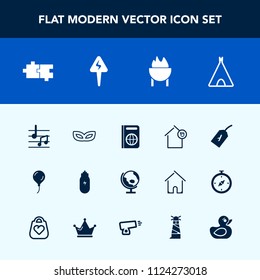 Modern, simple vector icon set with meat, carnival, passport, home, birthday, food, owner, flight, lifestyle, toy, travel, duck, tourism, adventure, tag, sign, house, energy, business, note, map icons