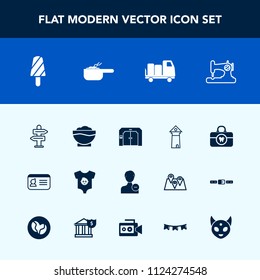 Modern, simple vector icon set with clean, business, europe, sewing, restaurant, shipping, dessert, name, landmark, chef, fashion, famous, summer, care, baby, arrow, sign, delivery, direction icons