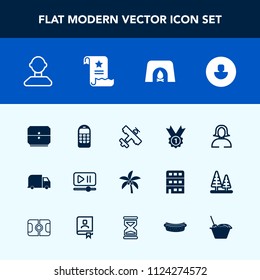 Modern, simple vector icon set with old, nature, tropical, airplane, delivery, plane, drawer, avatar, player, video, file, internet, document, male, summer, business, travel, warm, communication icons