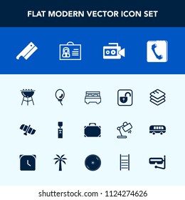 Modern, simple vector icon set with handle, leather, air, bbq, space, equipment, profile, double, interior, film, video, balloon, lock, security, information, business, grill, style, protection icons