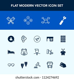 Modern, simple vector icon set with bear, sweet, arrow, communication, home, bedroom, boat, nature, spoon, competition, water, desk, avatar, paddle, food, bed, oar, wild, success, user, boy, way icons