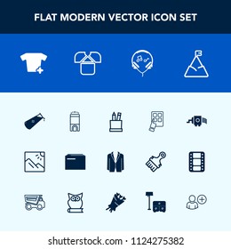 Modern, simple vector icon set with mobile, food, cooking, white, mountain, technology, audio, shirt, clothing, sound, pencil, modern, suit, scenery, chemistry, document, business, information icons