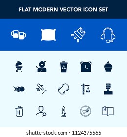 Modern, simple vector icon set with comet, watch, alcohol, plane, skate, food, trash, japan, recycle, airplane, minute, flight, japanese, support, meat, dessert, clock, weapon, bar, pie, samurai icons