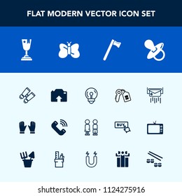 Modern, simple vector icon set with call, wrench, button, electric, spy, mail, happy, place, energy, watch, infant, people, upload, security, glove, kid, boy, winner, tool, electricity, house icons