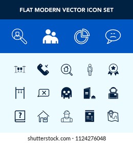 Modern, simple vector icon set with chart, male, sign, internet, fiction, winner, business, space, message, real, chat, boy, alien, estate, presentation, online, man, human, button, pie, speech icons