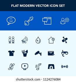 Modern, simple vector icon set with house, security, retro, shirt, rain, kayak, message, home, abstract, kayaking, gramophone, camera, toy, background, happy, sign, clothing, people, water, drop icons