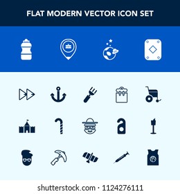 Modern, simple vector icon set with game, basketball, wheelchair, candy, pretty, anchor, button, player, work, marine, sweet, people, water, restaurant, science, lollipop, music, tower, drink icons