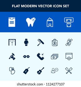 Modern, simple vector icon set with glasses, handle, finance, sign, smart, package, water, box, paint, tool, price, phone, shipping, hippie, oar, call, style, sale, home, builder, button, time icons