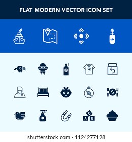 Modern, simple vector icon set with bedroom, tshirt, cooking, cheese, black, brush, cute, uniform, box, grater, order, hospitality, pin, space, shipping, kitchen, arrow, makeup, paint, spaceship icons