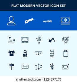 Modern, simple vector icon set with pottery, male, shipping, point, profile, white, cash, work, bucket, baby, presentation, training, internet, instrument, child, travel, template, person, kid icons