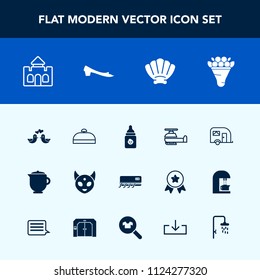 Modern, simple vector icon set with hot, transport, tea, bottle, luggage, floral, dove, medieval, pigeon, animal, nature, traffic, sea, conditioning, ufo, fiction, bouquet, milk, pink, air, bird icons