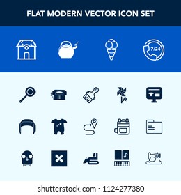 Modern, simple vector icon set with route, cart, service, help, flower, phone, work, road, clothes, food, house, ecommerce, building, helmet, blossom, , pan, sale, ball, equipment, dessert, map icons