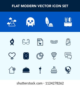 Modern, simple vector icon set with pen, chart, heart, blue, business, ingredient, sky, presentation, market, mask, restaurant, fashion, masquerade, spice, white, supermarket, love, calligraphy icons