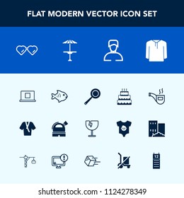 Modern, simple vector icon set with boy, sunglasses, pub, dessert, male, utensil, food, fish, tobacco, cafe, profile, sweet, calendar, bathrobe, cake, agenda, crash, retro, man, fashion, sign icons