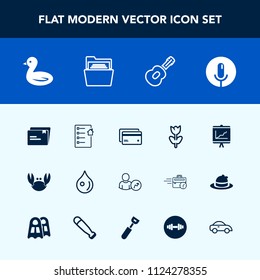 Modern, simple vector icon set with musical, sky, music, floral, spring, folder, sound, office, sea, business, rain, wildlife, record, plastic, abstract, guitar, card, food, real, web, bird icons