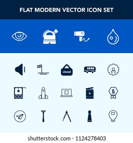 Modern, simple vector icon set with transportation, internet, drop, shop, mexico, beach, profile, sign, space, ocean, transport, bus, hairdryer, hair, online, stone, music, banner, old, care, up icons