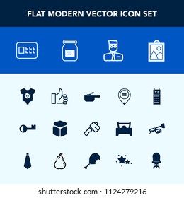 Modern, simple vector icon set with safe, work, meal, job, account, safety, clothing, security, lock, hand, business, good, profile, calendar, construction, up, cube, sign, clothes, reminder icons