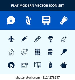 Modern, simple vector icon set with communication, dentistry, jump, money, travel, beautiful, extreme, architecture, floral, financial, building, star, sweet, house, bar, parachute, musical, sky icons