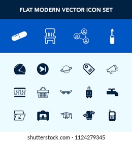 Modern, simple vector icon set with price, motorcycle, white, space, extreme, concept, board, pill, music, media, store, voice, biker, comfortable, screen, sound, basket, video, label, medicine icons
