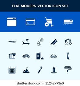 Modern, simple vector icon set with web, finance, cycle, bank, air, business, sign, roll, ball, bike, profile, bicycle, card, technology, sound, conditioner, money, website, music, debit, axe icons