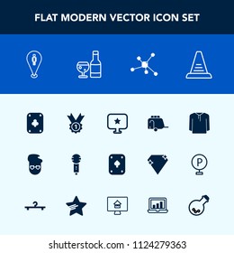 Modern, simple vector icon set with transportation, step, molecule, game, wine, play, travel, microphone, laboratory, technology, graphic, red, style, song, karaoke, hipster, fashion, train, map icons