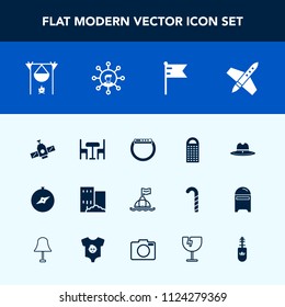 Modern, simple vector icon set with fireplace, kitchen, food, compass, bonfire, gadget, estate, flag, cooking, furniture, cowboy, hot, craft, chair, orbit, america, time, sea, buoy, texas, watch icons