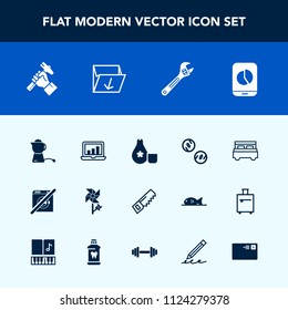 Modern, simple vector icon set with flower, garbage, cuisine, construction, bedroom, bed, currency, hammer, tool, screen, builder, hot, wrench, food, business, japan, sign, laptop, computer, tea icons