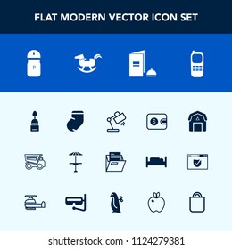 Modern, simple vector icon set with folder, spice, staple, tipper, dumper, telephone, home, blank, stationary, cafe, finance, barn, sweet, table, money, file, dump, dessert, farming, fashion icons