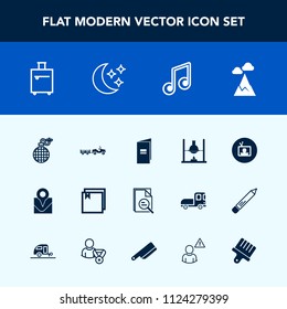 Modern, Simple Vector Icon Set With Bomb, Paper, Paint, Science, White, Delivery, Bag, Suitcase, Map, Trip, Book, Sky, Research, Shipping, Web, Musical, Note, Moon, Nature, Zoom, Landscape, Star Icons