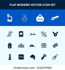 Modern, simple vector icon set with paddle, headwear, clothing, fast, hat, love, storehouse, store, storage, shop, necklace, science, potato, percent, decorative, research, price, french, work icons