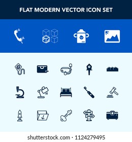 Modern, simple vector icon set with nutrition, phone, spring, sky, joy, call, kite, home, microscope, telephone, water, sea, birdhouse, mask, bag, fun, fruit, sale, box, milk, biology, bedroom,  icons