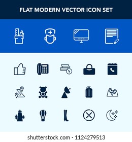 Modern, simple vector icon set with bag, coin, pc, road, communication, radio, phone, sign, map, fluffy, work, cute, office, signal, bank, medical, surgeon, toy, equipment, search, business, web icons