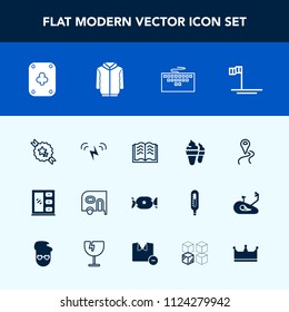 Modern, simple vector icon set with ribbon, energy, van, cream, lollipop, food, page, keyboard, technology, paper, laptop, car, sweet, play, mexico, furniture, route, game, ocean, jacket, sun icons