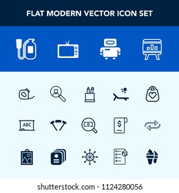 Modern, simple vector icon set with robot, blackboard, sunny, danger, internet, object, pencil, friction, board, jump, web, chalkboard, parachute, summer, online, infographic, box, technology icons