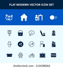 Modern, simple vector icon set with scan, fitness, paintbrush, diamond, brush, cigarette, bubble, gym, white, match, competition, tobacco, chat, sign, bag, speech, ring, social, real, light, pin icons