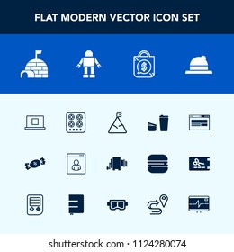 Modern, simple vector icon set with business, cook, lollipop, cafe, sky, sale, health, internet, sweet, oven, candy, kitchen, sign, tag, cup, food, heart, blue, fashion, nature, snow, house, gas icons