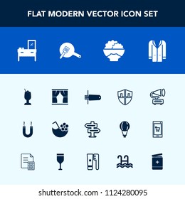 Modern, simple vector icon set with card, agriculture, kitchen, cabinet, flash, food, coat, style, interior, magnetic, room, gramophone, home, protection, bar, white, memory, magnet, glass, door icons