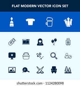 Modern, simple vector icon set with chess, celebration, beer, flight, woman, face, sign, travel, computer, drink, aircraft, bar, summer, shirt, piece, dessert, music, decoration, girl, young icons