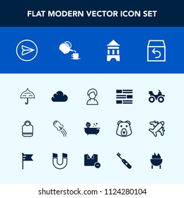Modern, simple vector icon set with technology, order, craft, protection, cloud, message, object, person, female, return, bike, fashion, open, profile, style, communication, bath, box, bag, kid icons