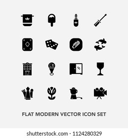 Modern, simple vector icon set with cabinet, towel, drink, flower, equipment, furniture, brush, business, projector, map, interior, glass, cloth, breakfast, alcohol, soft, floral, estate, screen icons