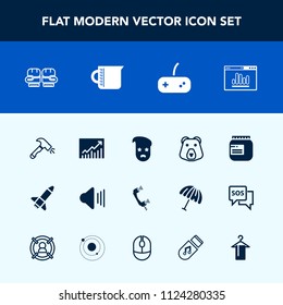 Modern, simple vector icon set with construction, graphic, competition, joystick, liquid, up, equipment, style, hipster, jar, graph, website, boxing, volume, jam, glass, music, audio, shovel icons