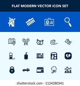 Modern, simple vector icon set with electricity, business, liquid, mill, audio, technology, ring, soap, wedding, female, energy, layout, electrical, romance, telephone, phone, stationary, tape icons