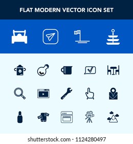 Modern, simple vector icon set with communication, liquid, internet, vehicle, laboratory, sky, message, search, camera, plate, online, equipment, spanner, chat, medicine, food, baja, bottle, web icons