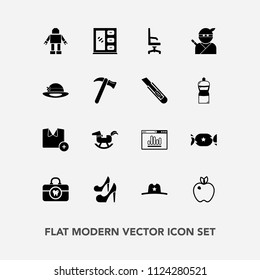 Modern, simple vector icon set with business, comfortable, samurai, organic, furniture, home, interior, machine, girl, high, beauty, japanese, toy, t-shirt, robot, ninja, hygiene, hat, health icons