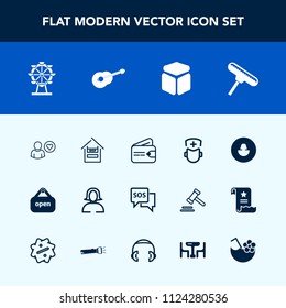 Modern, simple vector icon set with purse, profile, face, cash, money, supermarket, surgeon, emergency, park, lady, london, girl, brush, danger, wheel, woman, wallet, hospital, square, guitar icons