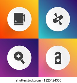 Modern, simple vector icon set on gradient backgrounds with rowing, label, leisure, look, notebook, search, web, outdoor, privacy, motel, canoe, water, page, quiet, object, paper, disturb, find icons