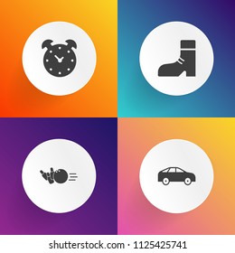 Modern, simple vector icon set on gradient backgrounds with time, boot, fashion, leather, leisure, arrow, asphalt, timer, pointer, alarm, driveway, shoe, sport, highway, bright, alley, city, fun icons