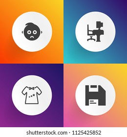 Modern, Simple Vector Icon Set On Gradient Backgrounds With Space, Boy, Cute, Printer, Cry, Workplace, Floppy, Cotton, Diskette, Clothing, Note, Infant, Clothes, Newborn, Work, Garment, Computer Icons