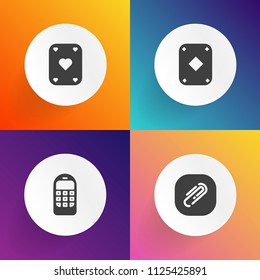 Modern, simple vector icon set on gradient backgrounds with mobile, black, game, vegas, paper, wireless, cell, poker, call, heart, old, casino, button, office, document, school, win, connection icons