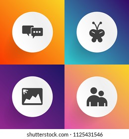Modern, simple vector icon set on gradient backgrounds with beautiful, image, business, summer, picture, human, body, silhouette, collection, group, male, bubble, person, animal, people, chat icons